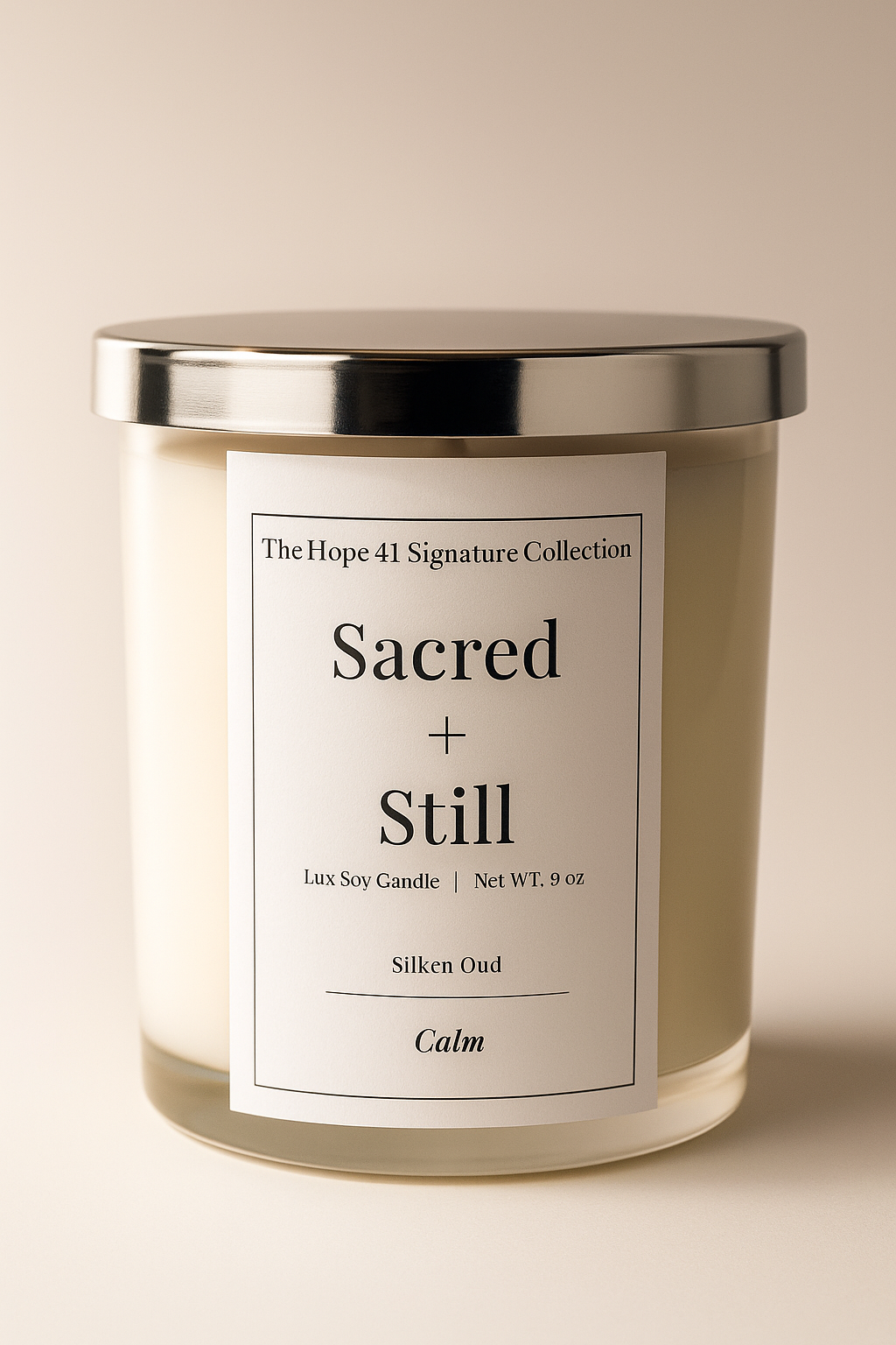 Sacred + Still - Luxury Soy Candle 9 oz, Silver top